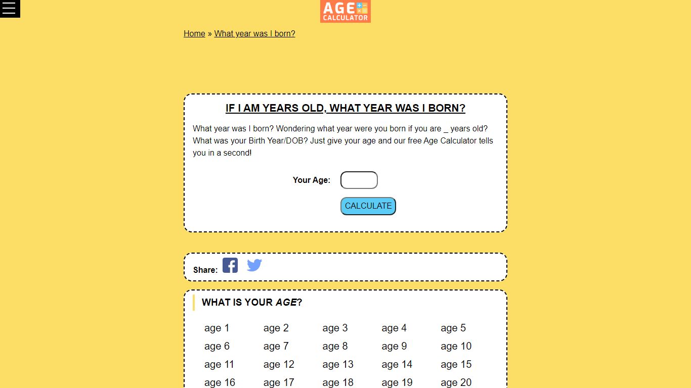 What year was I born? » Age Calculator | age-calculator.org